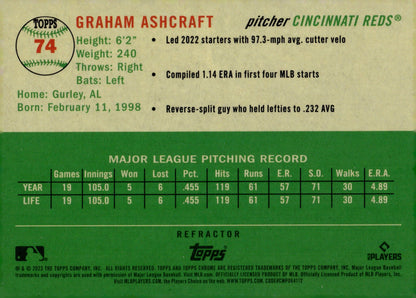 Graham Ashcroft 2023 Topps Chrome Platinum Refractor RC 74 - Collector Store LLC