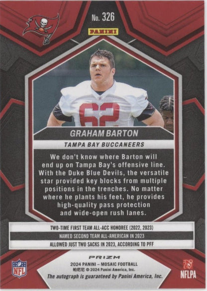 Graham Barton 2024 Panini Mosaic Blue No Huddle Prizm RC Auto #326 - Collector Store LLC