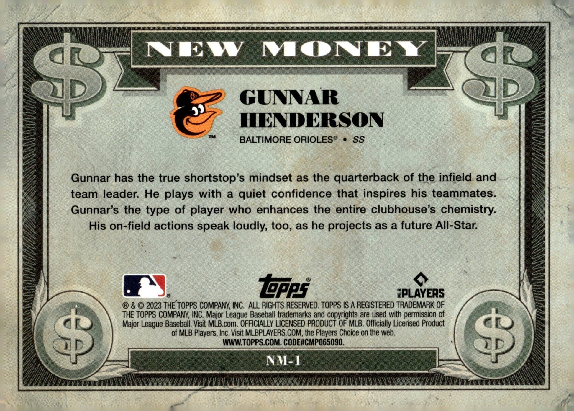 Gunnar Henderson 2023 Bowman Platinum New Money RC #NM - 1 - Collector Store LLC