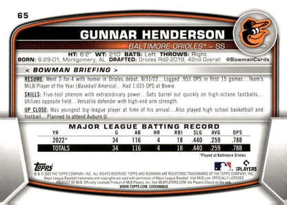 Gunnar Henderson 2023 Bowman RC #65 - Collector Store LLC