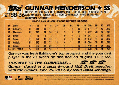 Gunnar Henderson 2023 Topps 35th Anniversary RC 2T88 - 36 2 - Collector Store LLC