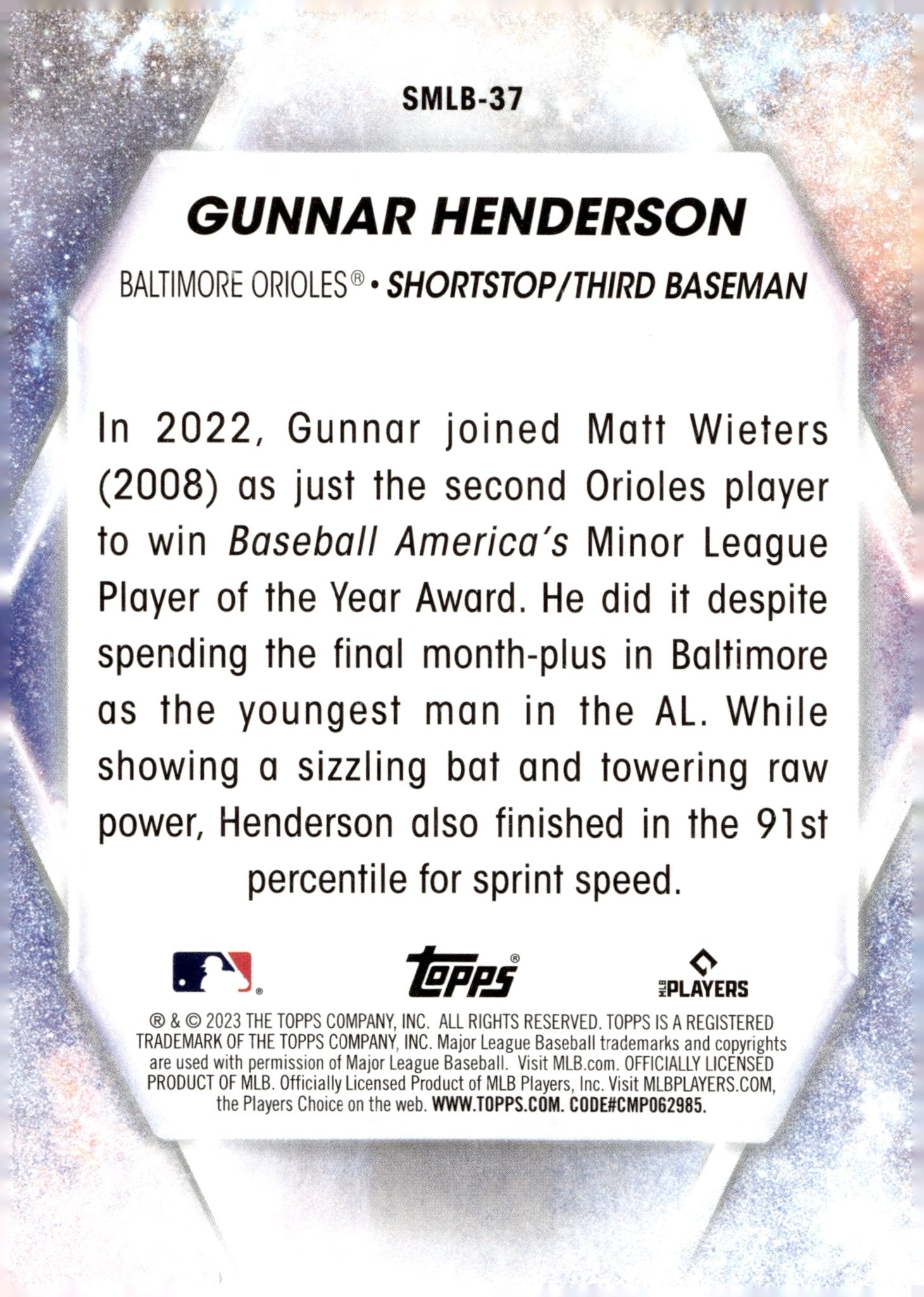 Gunnar Henderson 2023 Topps Series 2 Stars of the MLB Foil RC #SMLB - 37 - Collector Store LLC