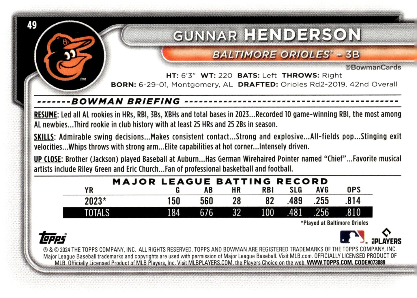 Gunnar Henderson 2024 Bowman 49 - Collector Store LLC
