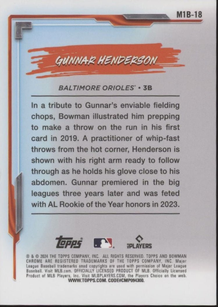 Gunnar Henderson 2024 Bowman Chrome My 1st Bowman Green Mojo Refractor 69/99 - Collector Store LLC