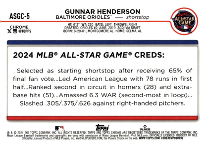 Gunnar Henderson 2024 Topps Chrome All Stag Game Refractor ASGC - 5 1 - Collector Store LLC