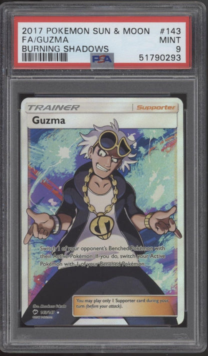 pokemon burning shadows cards Guzma Pokemon Burning Shadows Full Art #143 PSA 9
