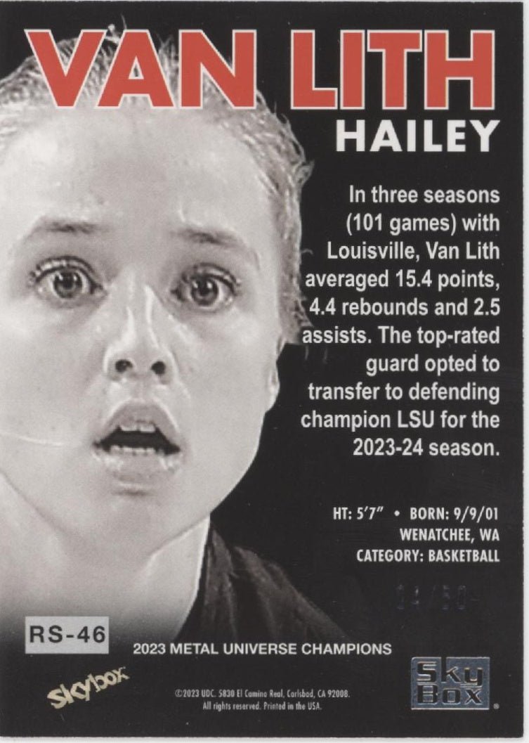 Hailey Van Lith 2023 Skybox Metal Universe Champions Premium HV Red 04/50 #RS - 46 - Collector Store LLC