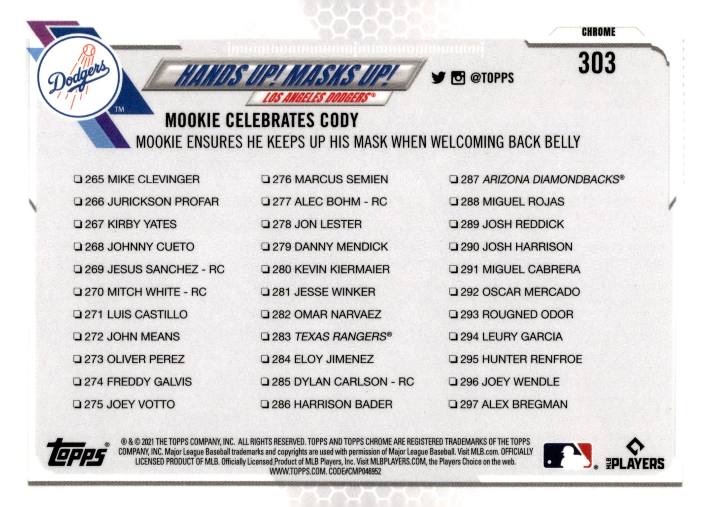 Hands Up! Masks Up! 2021 Topps Chrome Mookie Betts / Cody Bellinger Blue Ice - Collector Store LLC