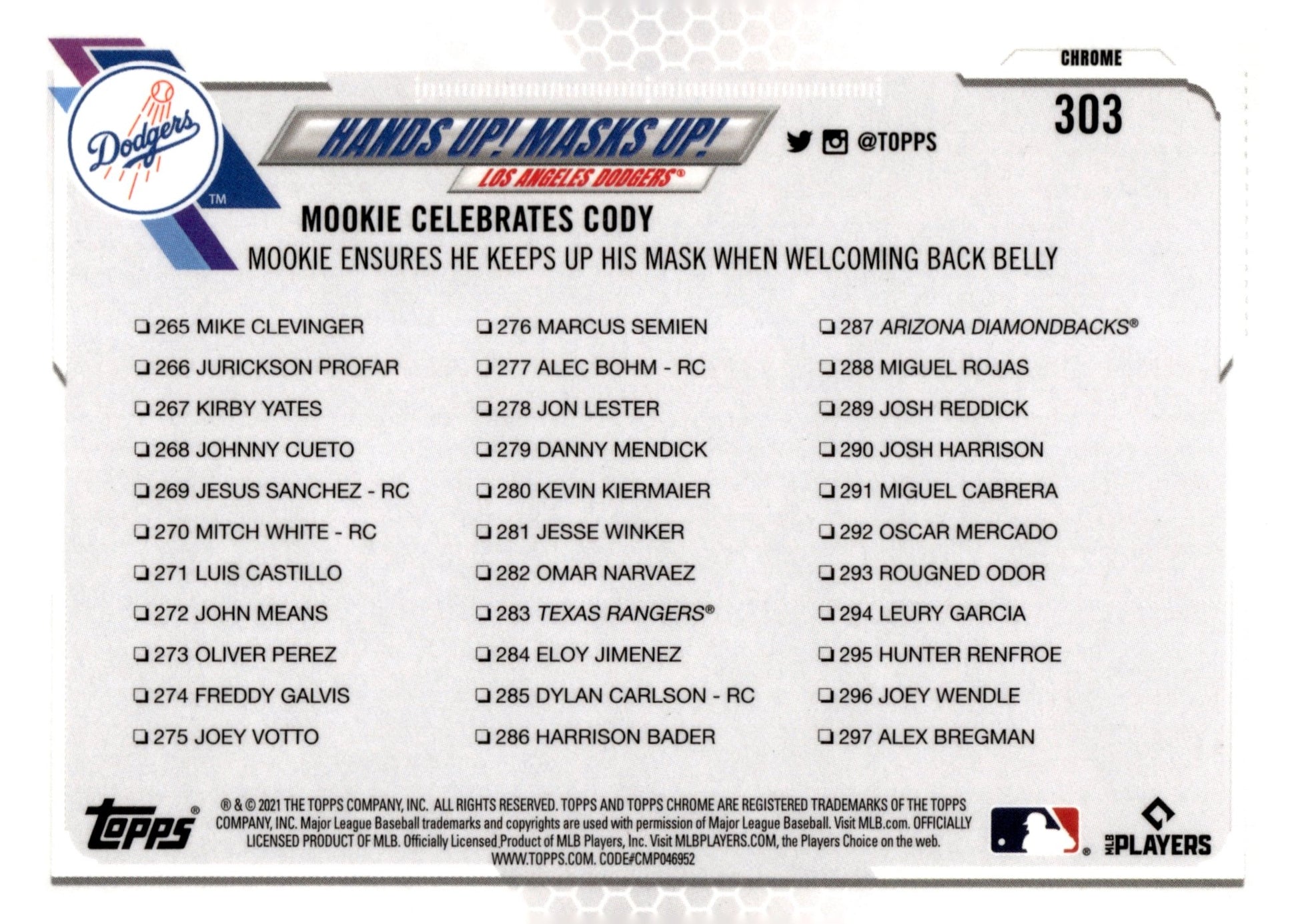 Hands Up! Masks Up! 2021 Topps Chrome Mookie Betts / Cody Bellinger Blue Ice - Collector Store LLC