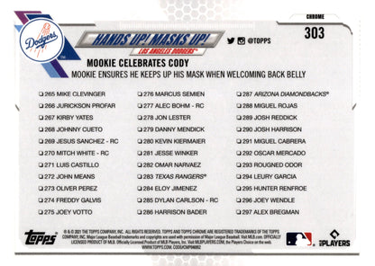 Hands Up! Masks Up! 2021 Topps Chrome Mookie Betts / Cody Bellinger Blue Ice - Collector Store LLC