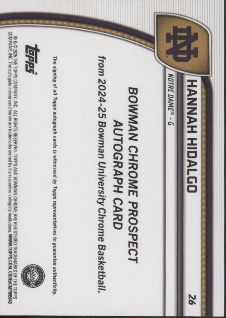 Hannah Hidalgo 2024 - 25 Bowman Chrome University Red Wave Refractor Auto 06/45 - Collector Store LLC