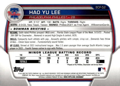 Hao Yu Lee 2023 Bowman Chrome Mojo Refractor BCP - 52 - Collector Store LLC