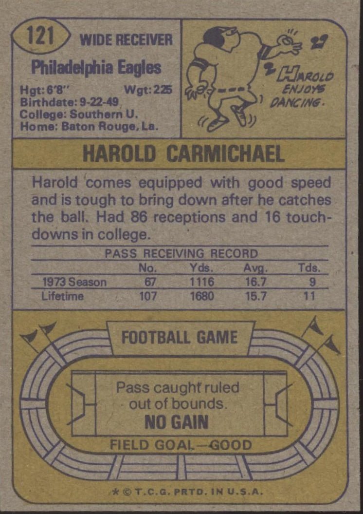 Harold Carmichael 1974 Topps RC #121 Philadelphia Eagles EX - Collector Store LLC