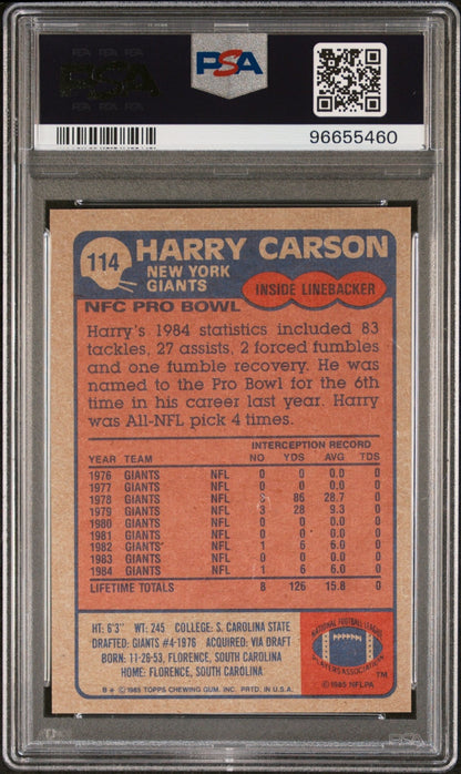 Harry Carson 1985 Topps #114 PSA 8 - Collector Store LLC