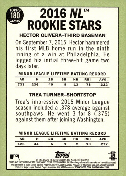 Hector Olivera / Trea Turner 2016 Topps Heritage NL Rookie Stars RC 180 - Collector Store LLC