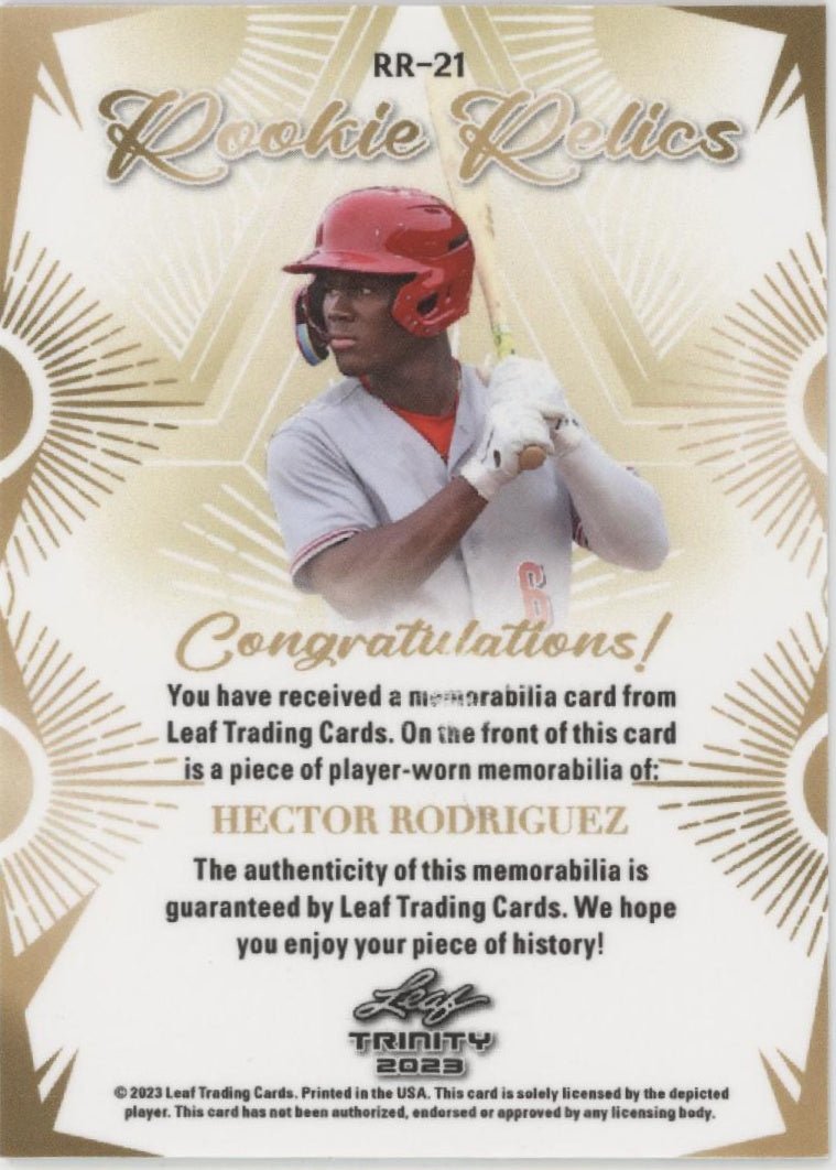 Hector Rodriguez 2023 Leaf Trinity Rookie Relics Swatch RC #RR - 21 - Collector Store LLC