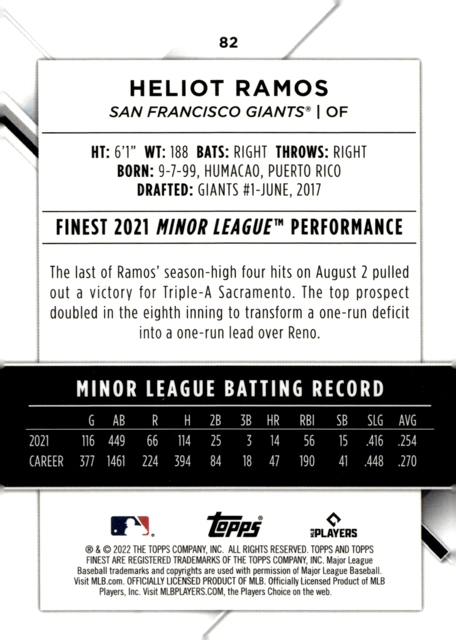 Heliot Ramos 2022 Topps Finest RC 82 - Collector Store LLC