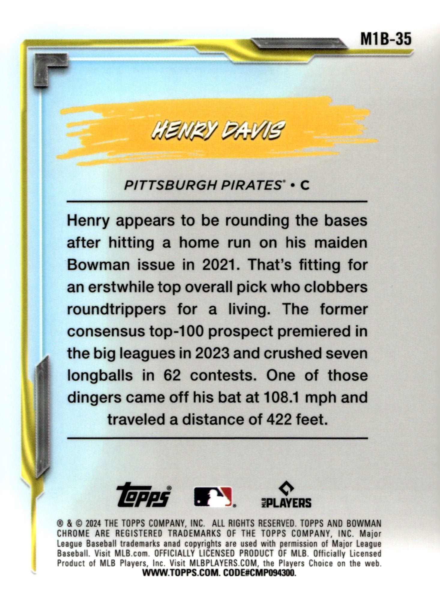 Henry Davis 2024 Bowman Chrome My 1st Bowman Mojo Refractor RC M1B - 35 2 - Collector Store LLC