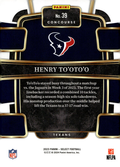Henry To'Oto'O 2023 Panini Select RC #39 - Collector Store LLC