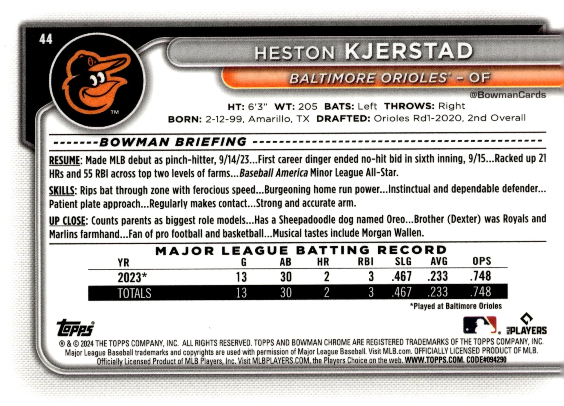 Heston Kjerstad 2024 Bowman Chrome Mojo Refractor RC 44 2 - Collector Store LLC
