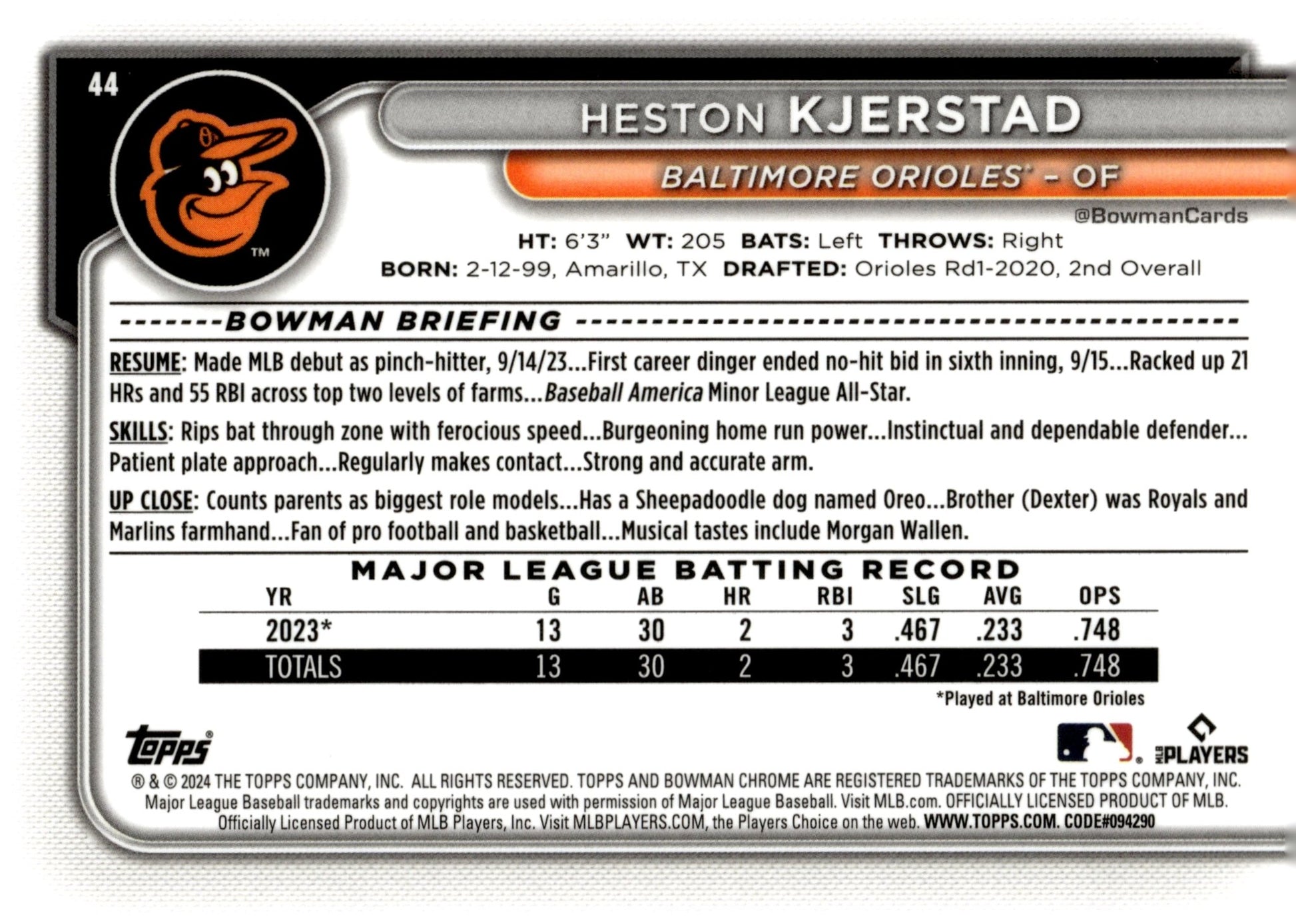 Heston Kjerstad 2024 Bowman Chrome Mojo Refractor RC 44 3 - Collector Store LLC