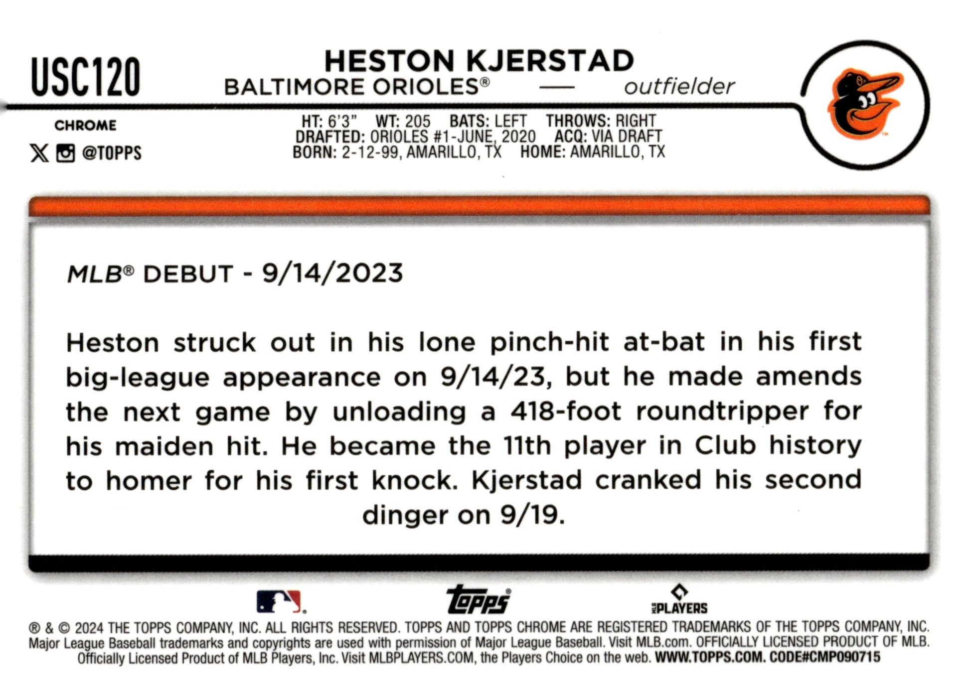 Heston Kjerstad 2024 Topps Chrome Xfractor Refractor RC #USC120 #3 - Collector Store LLC