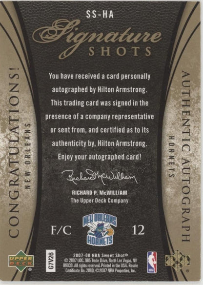 Hilton Armstrong 2007 - 08 Upper Deck Sweet Shot Relic Auto 027/195 #SS - HA - Collector Store LLC
