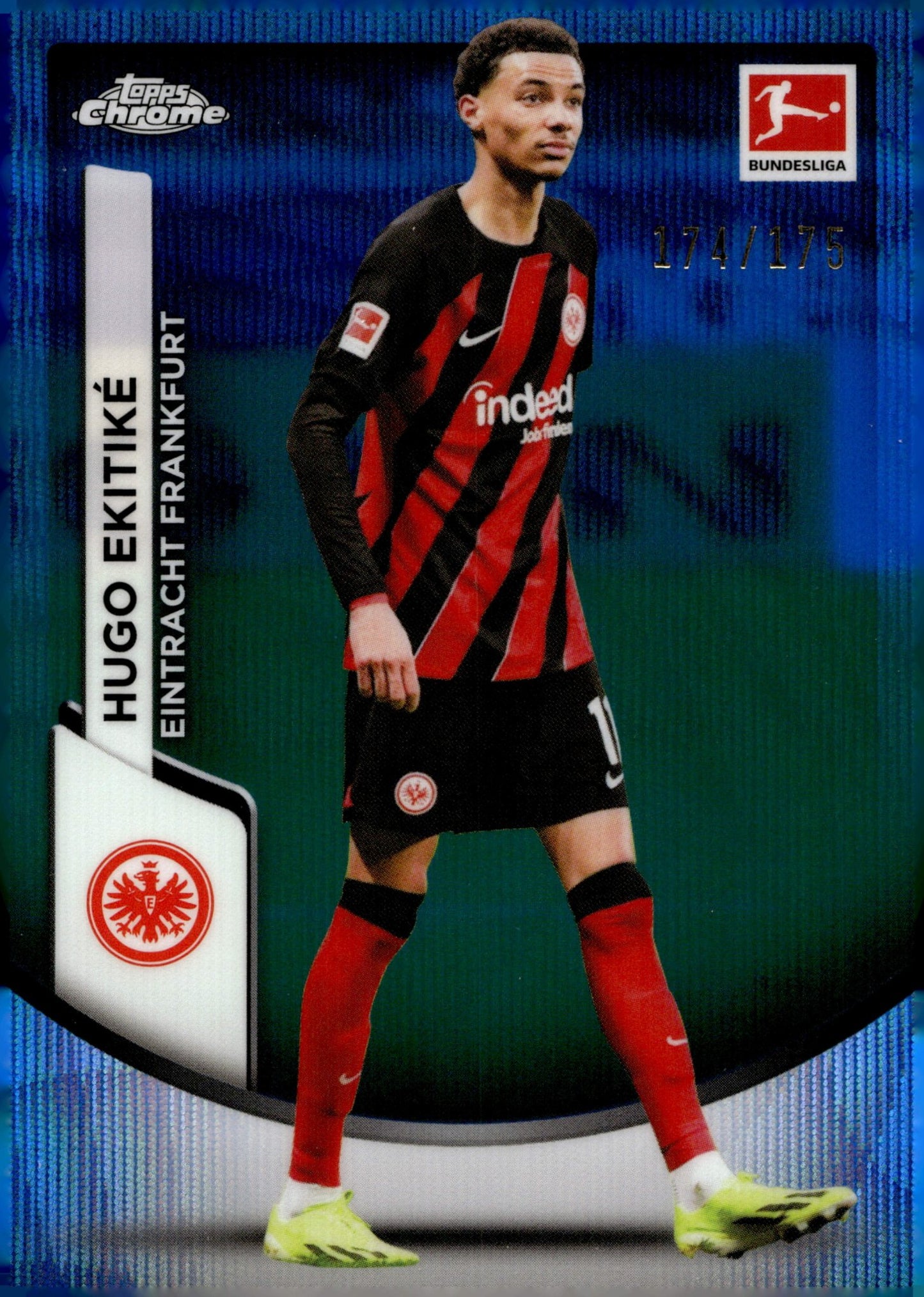 Hugo Ekitike 2023 - 24 Topps Chrome Bundesliga Blue Wave Refractor 174/175 #34 - Collector Store LLC