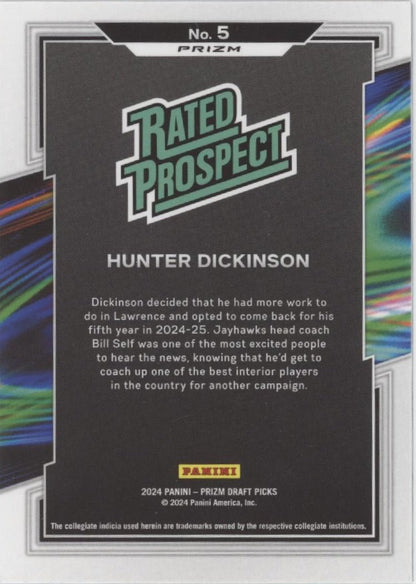 Hunter Dickinson 2024 Panini Prizm Draft Picks Rated Prospects Green Prizm #5 - Collector Store LLC
