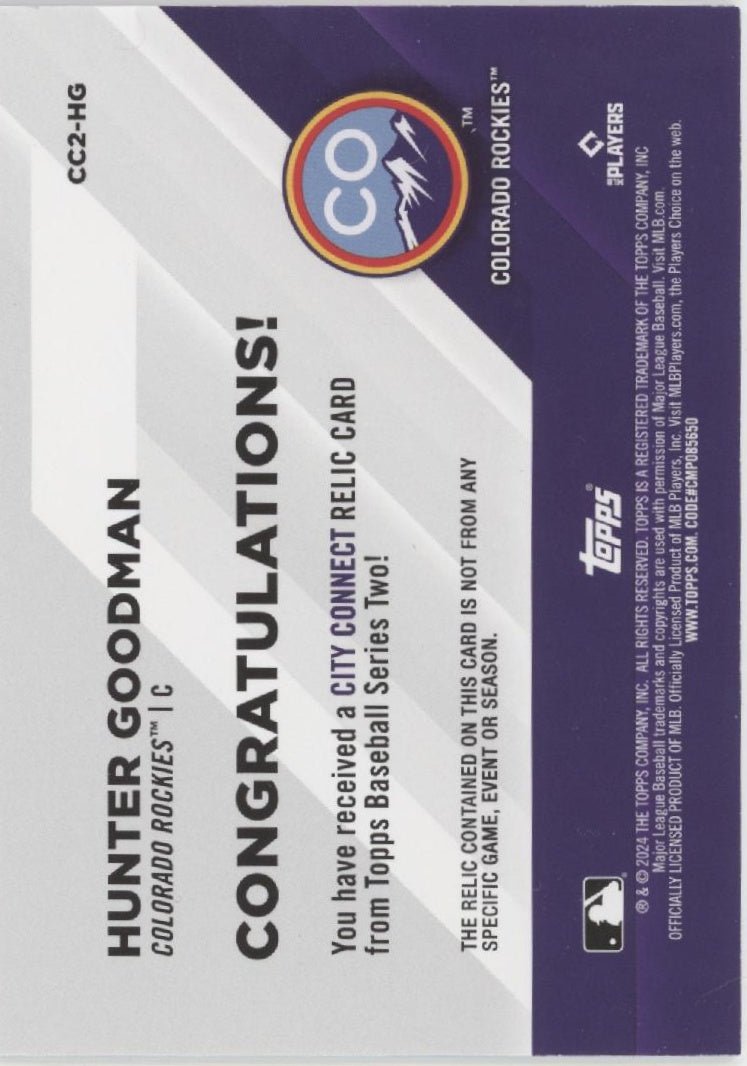 Hunter Goodman 2024 Topps Series 2 City Connect Swatch RC #CC2 - HG - Collector Store LLC