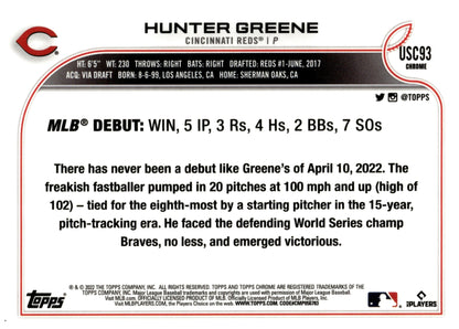 Hunter Greene 2022 Topps Chrome Purple Refractor RC #USC93 - Collector Store LLC