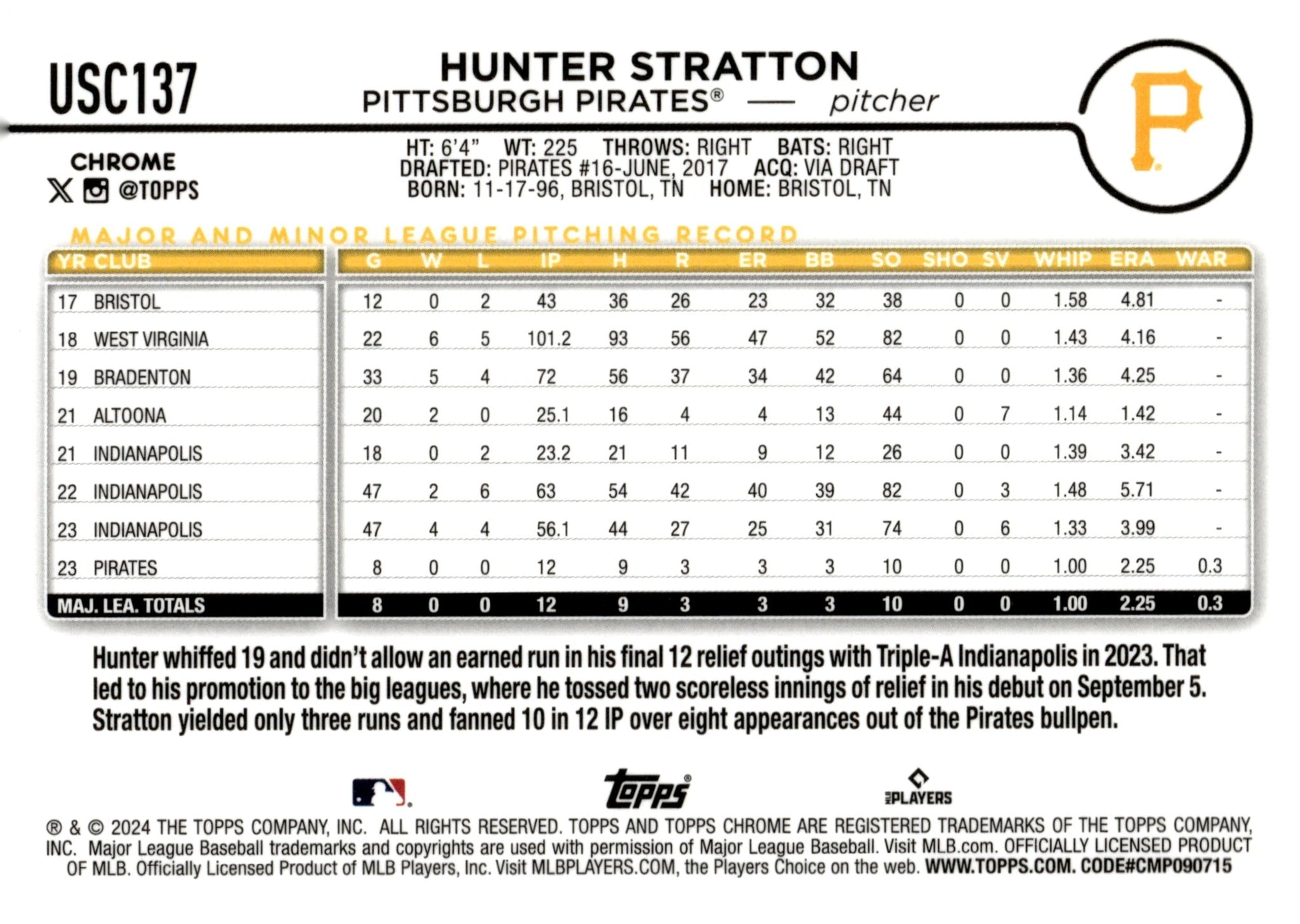 Hunter Stratton 2024 Topps Chrome Ray Wave Refractor RC #USC137 - Collector Store LLC