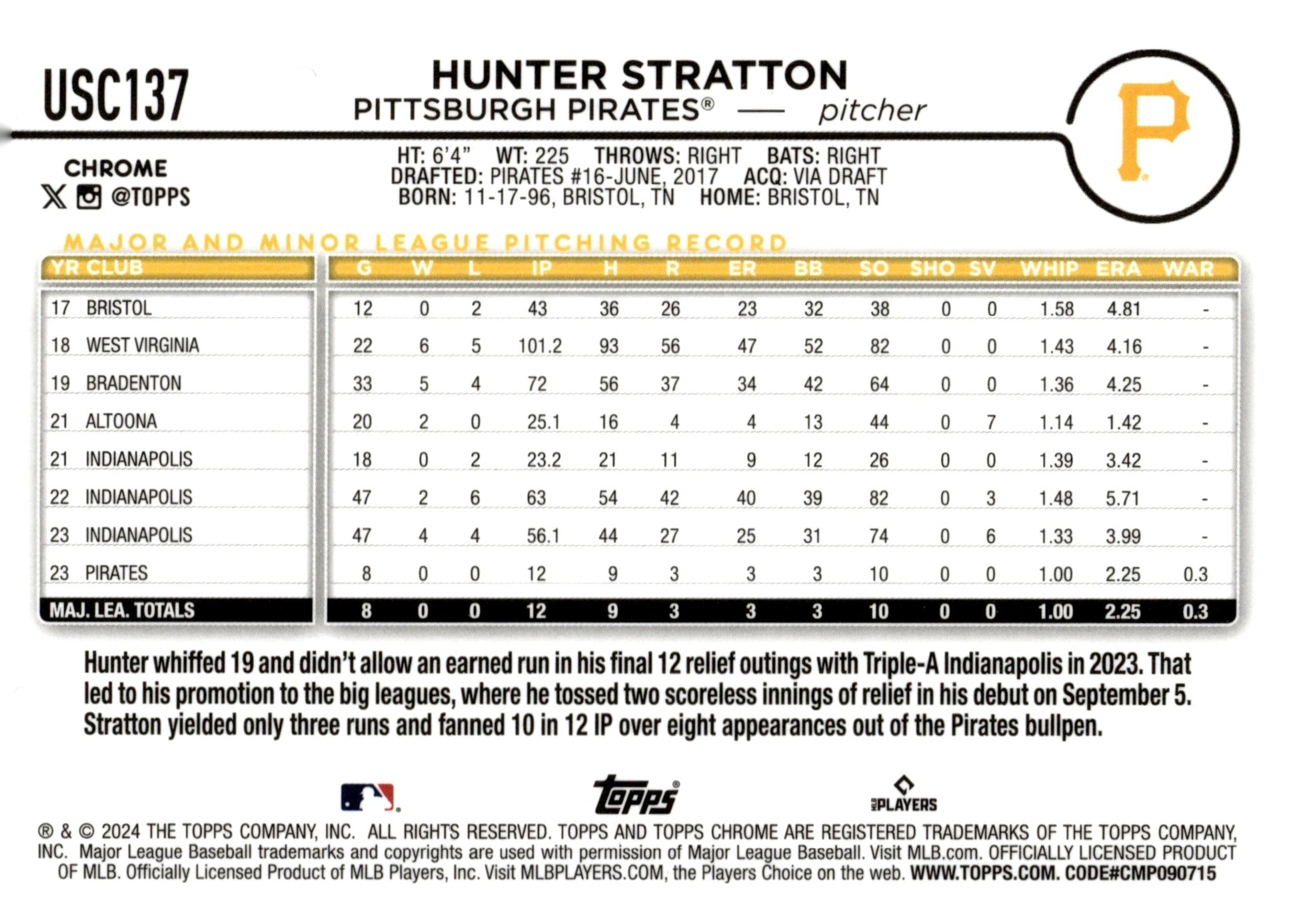 Hunter Stratton 2024 Topps Chrome Update Series Blue Lava Lamp Refractor 034/175 - Collector Store LLC