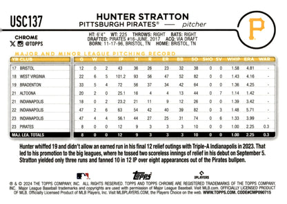 Hunter Stratton 2024 Topps Chrome Xfractor Refractor RC #USC137 - Collector Store LLC
