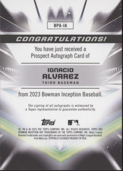 Ignacio Alvarez 2023 Bowman Inception Auto 300/399 #BPA - IA - Collector Store LLC