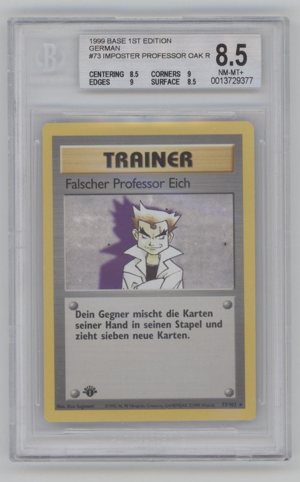 Imposter Professor Oak Pokemon Base Set 1st Edition German #73 Beckett 8.5 - Collector Store LLC