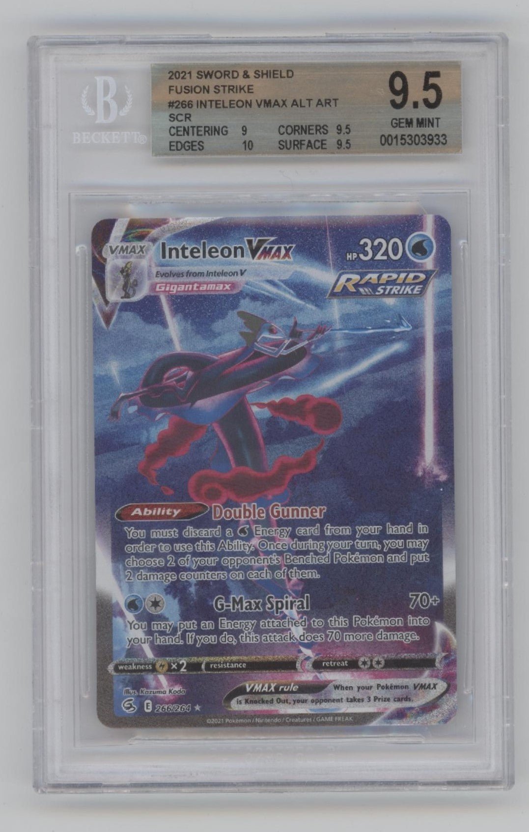 Inteleon VMAX Pokemon Fusion Strike Alternate Art #266 Beckett 9.5 - Collector Store LLC