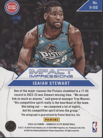 Isaiah Stewart 2023 - 24 Panini Donruss Elite Impact Impressions Auto #II - ISD - Collector Store LLC