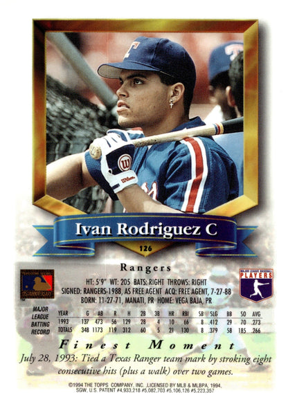Ivan Rodriguez 1994 Topps Finest Moments #126 - Collector Store LLC