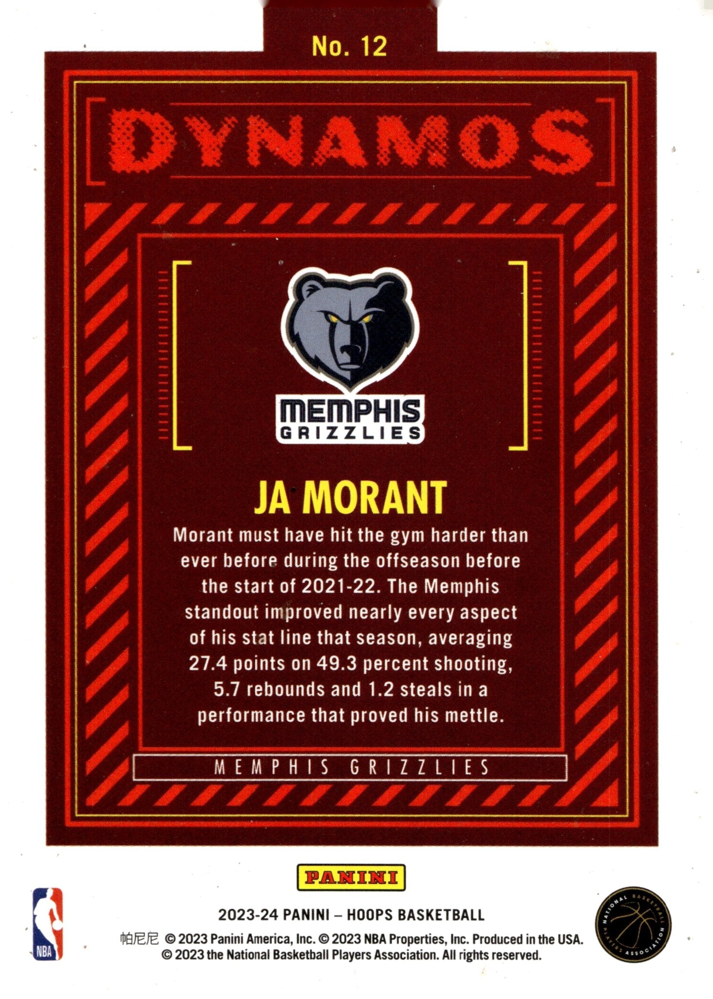 Ja Morant 2023 - 24 Panini Hoops Dynamos #12 - Collector Store LLC