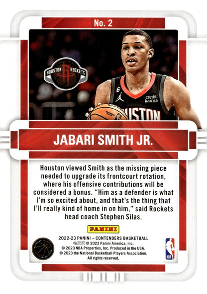Jabari Smith Jr. 2022 - 23 Panini Contenders Rookie of the Year RC #2 - Collector Store LLC