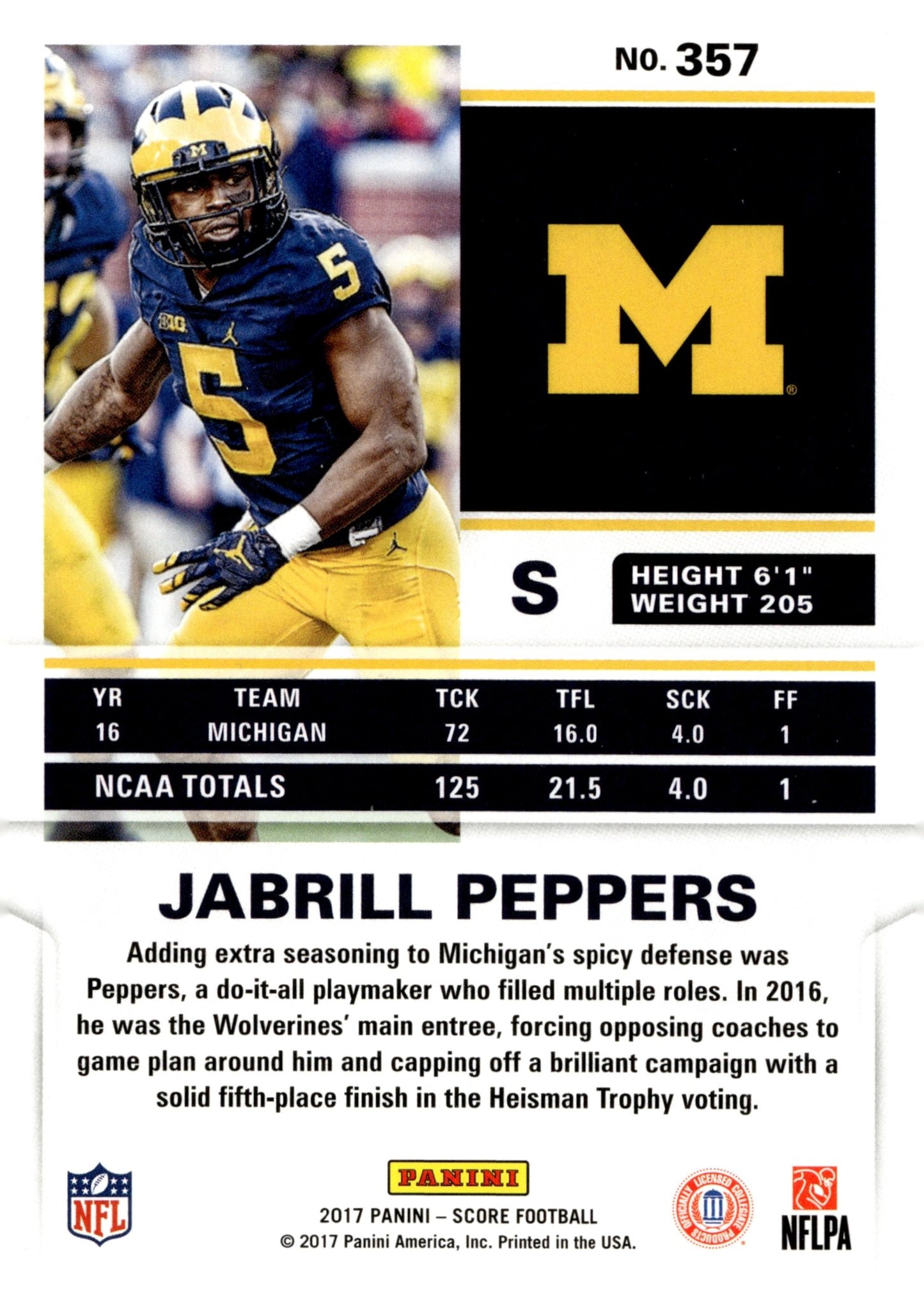 Jabrill Peppers 2017 Panini Score RC #357 - Collector Store LLC