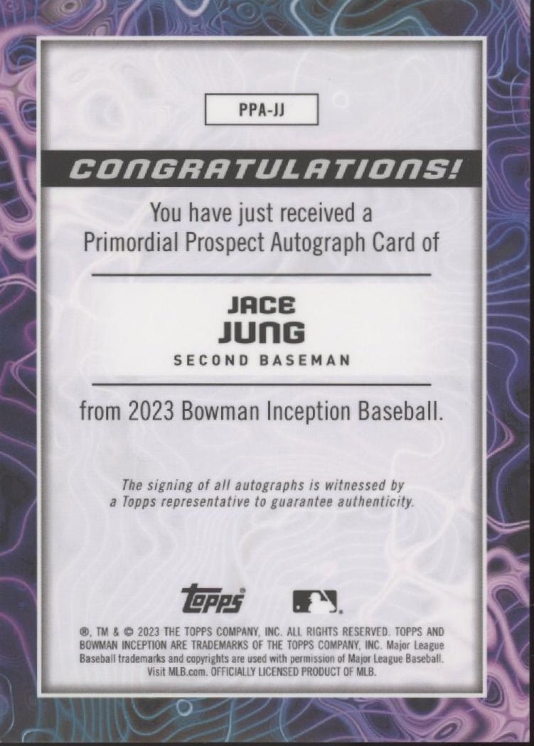 Jace Jung 2023 Bowman Inception Auto 13/75 PPA - JJ - Collector Store LLC