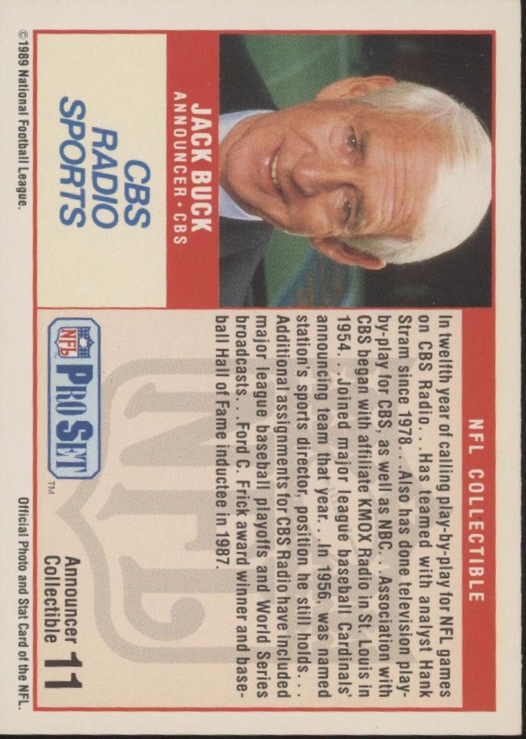 Jack Buck 1989 Pro Set CBS Radio Sports #11 - Collector Store LLC