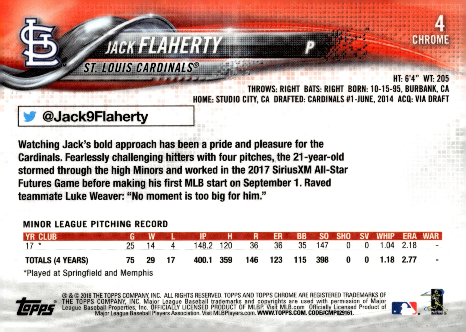 Jack Flaherty 2018 Topps Chrome RC #4 - Collector Store LLC