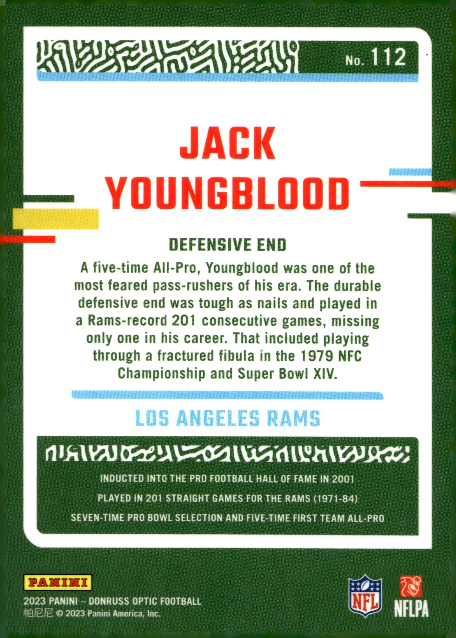 Jack Youngblood 2023 Panini Donruss Optic #112 - Collector Store LLC