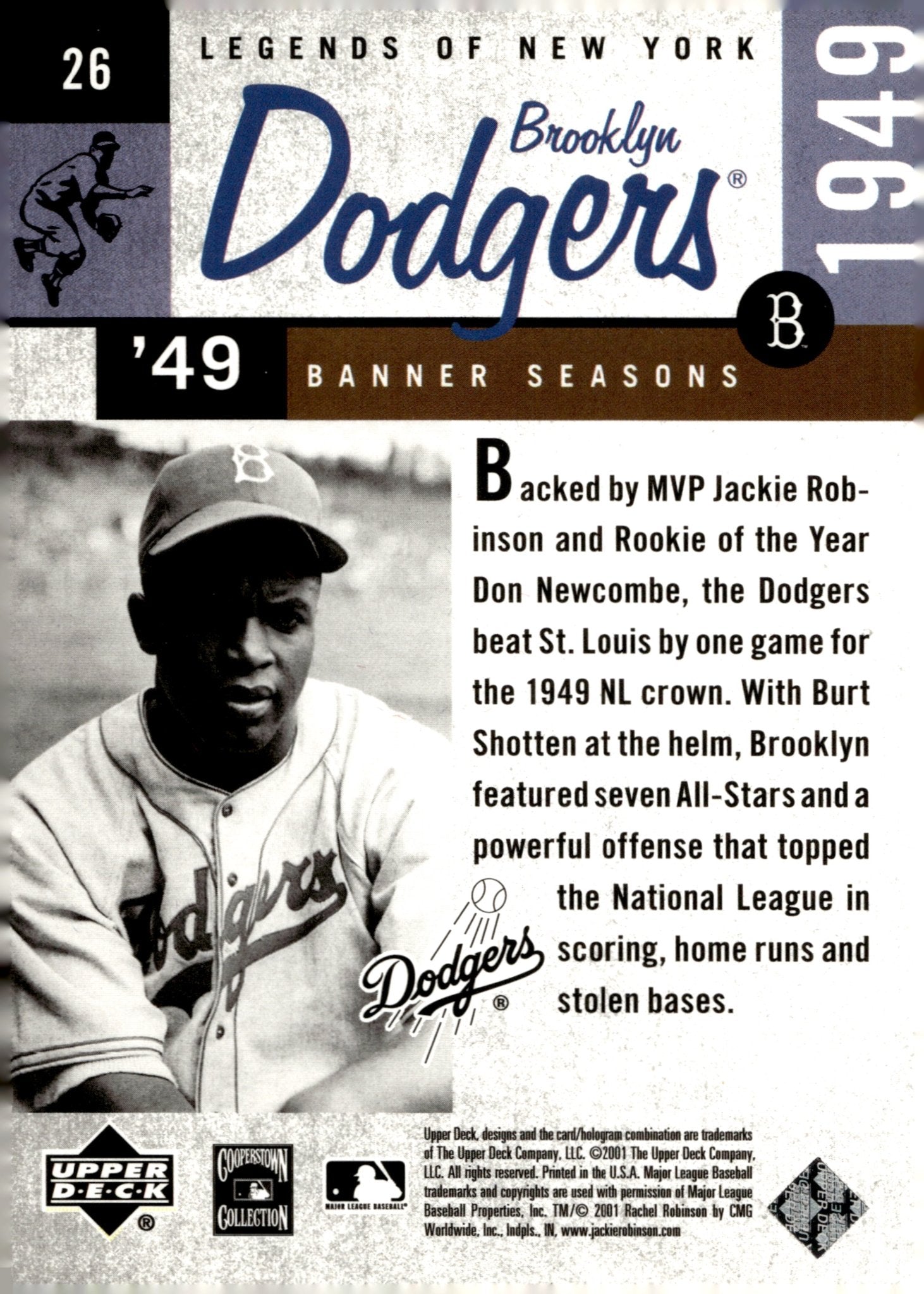 Jackie Robinson 2001 Upper Deck Legends of New York '49 Banner Seasons #26 #1 - Collector Store LLC