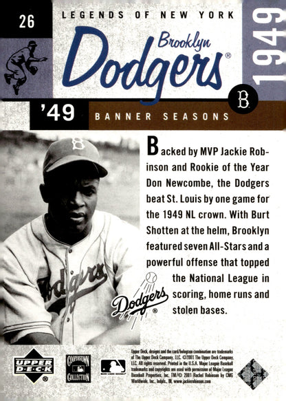 Jackie Robinson 2001 Upper Deck Legends of New York '49 Banner Seasons #26 #1 - Collector Store LLC
