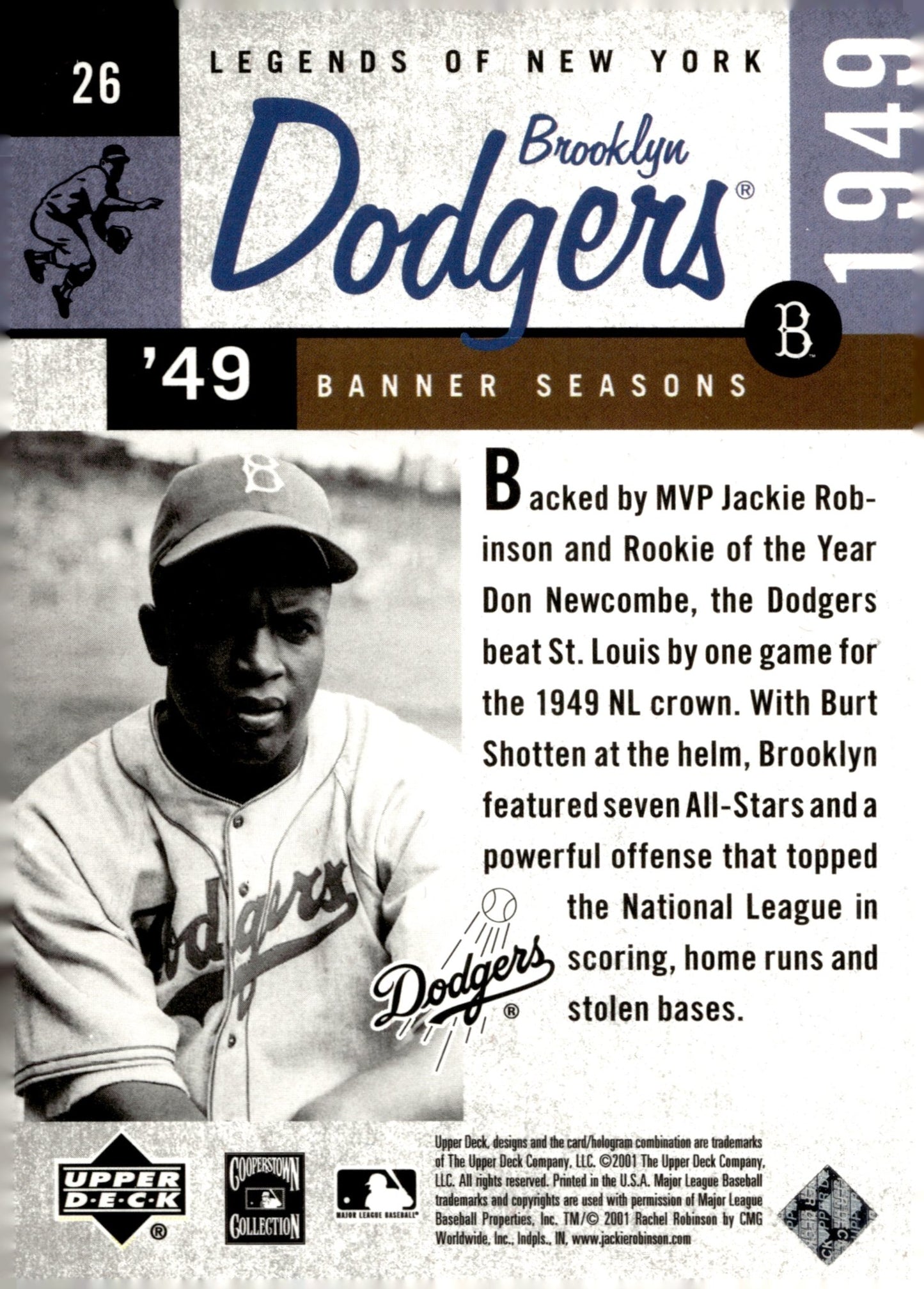 Jackie Robinson 2001 Upper Deck Legends of New York '49 Banner Seasons #26 #2 - Collector Store LLC