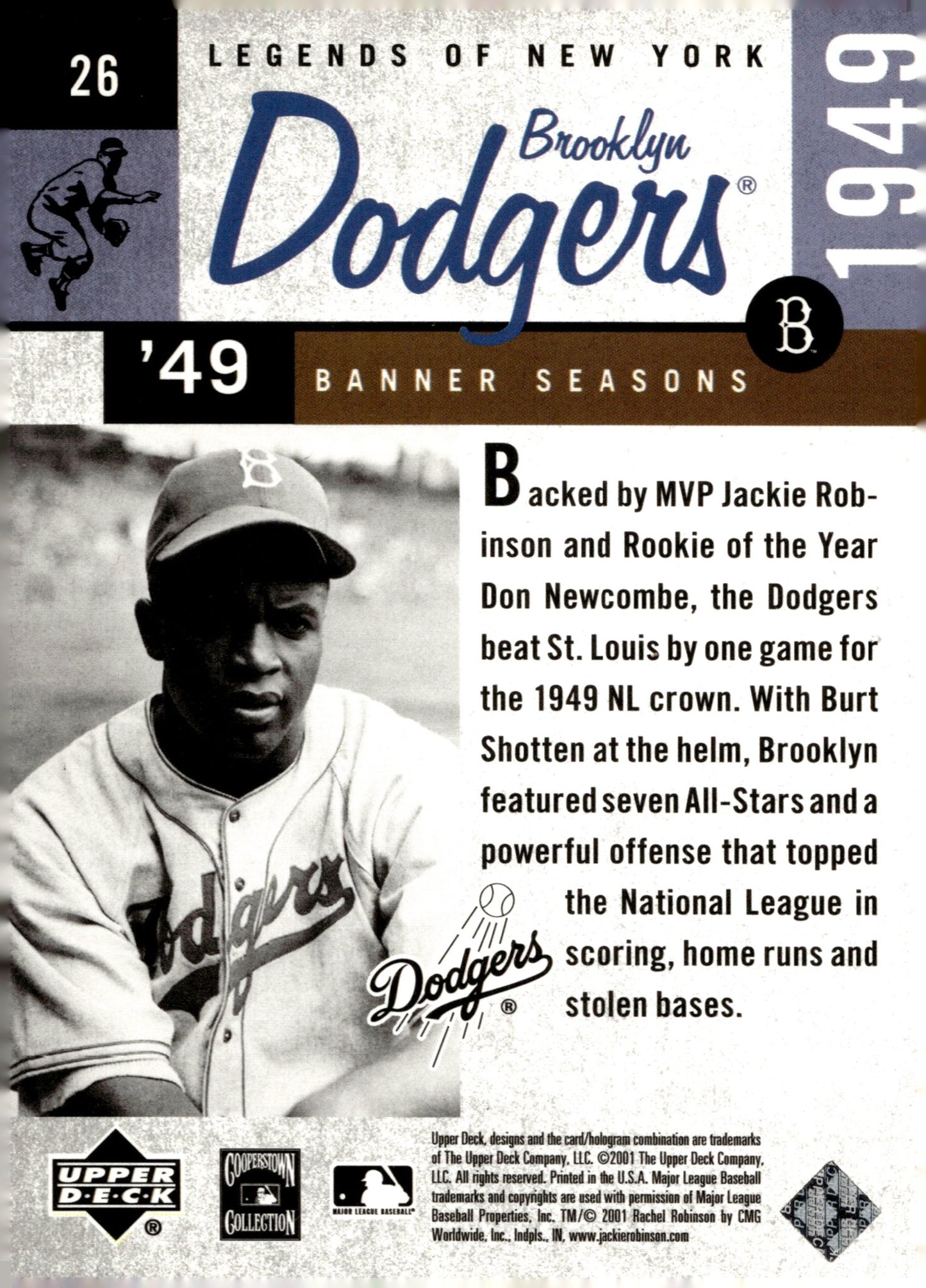 Jackie Robinson 2001 Upper Deck Legends of New York Banner Seasons #26 - Collector Store LLC